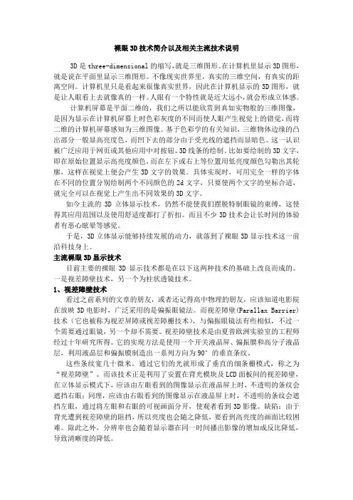 裸眼3D技术以及说明