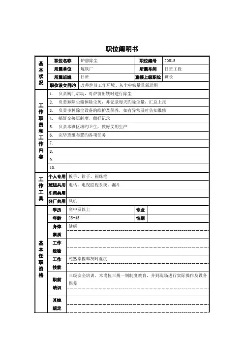 日班工段炉前除尘岗位基本职责