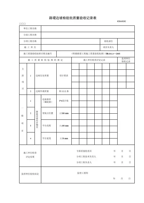 路堤边坡检验批质量验收记录表