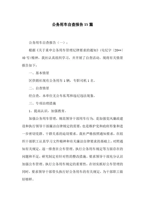 公务用车自查报告15篇
