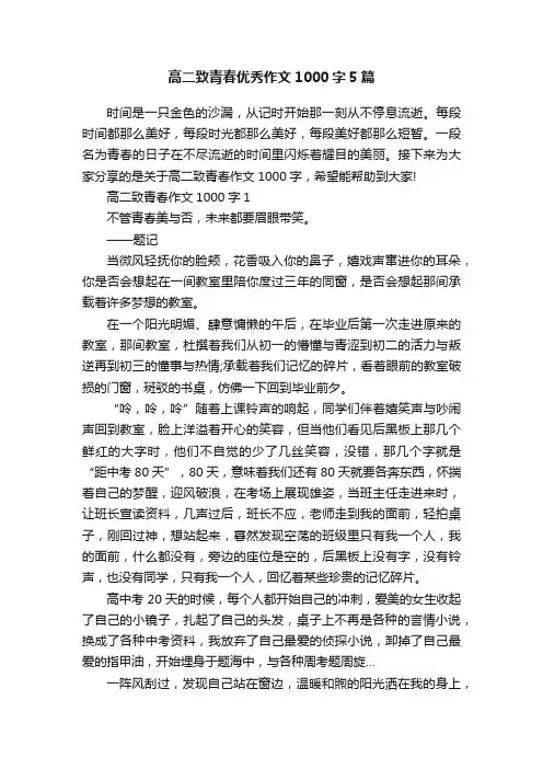 高二致青春优秀作文1000字5篇