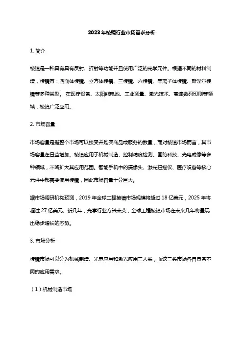 2023年棱镜行业市场需求分析