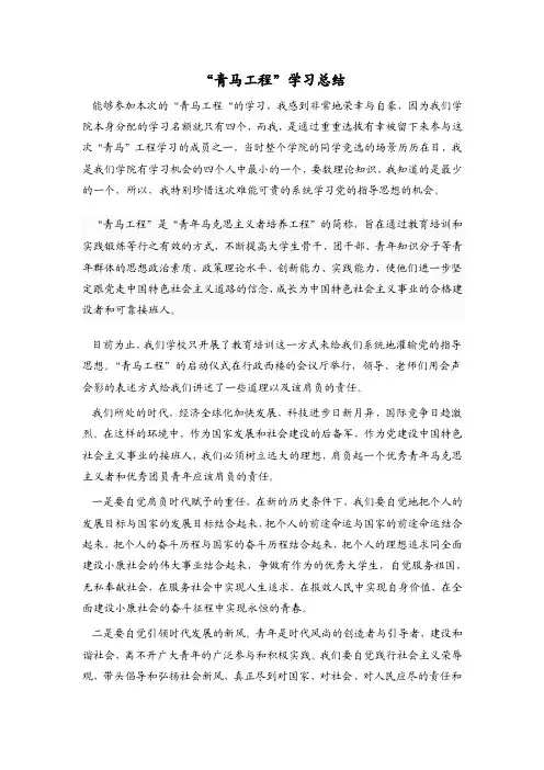 【最新精选】青马工程学习总结