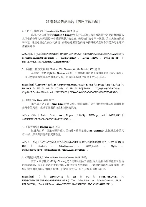 31部超经典记录片[内附下载地址]