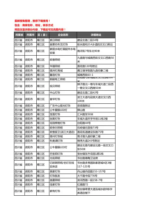 新版四川省资阳市雁江区灯饰企业公司商家户名录单联系方式地址大全91家