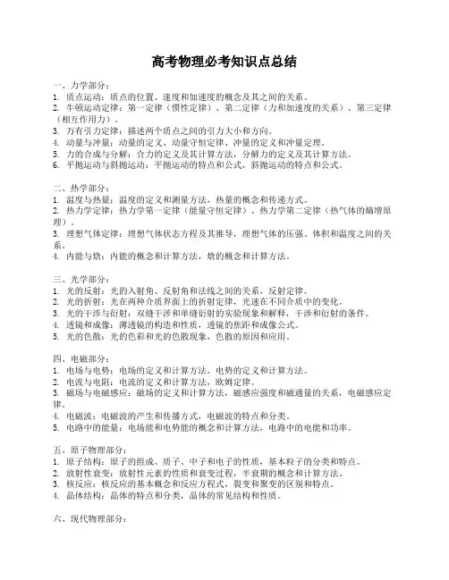 高考物理必考知识点总结