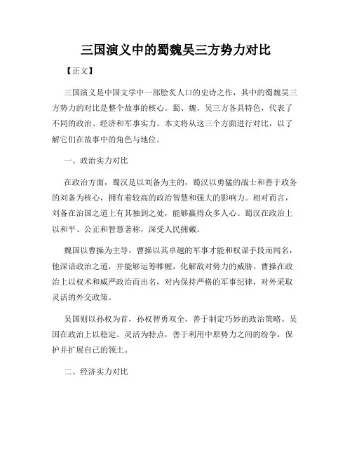 三国演义中的蜀魏吴三方势力对比