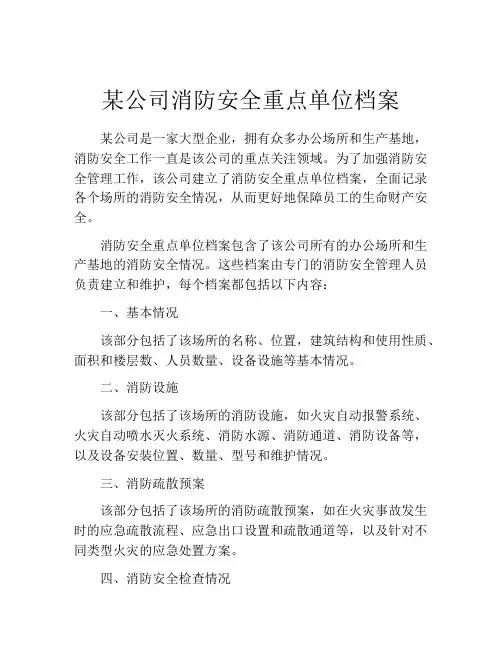 某公司消防安全重点单位档案