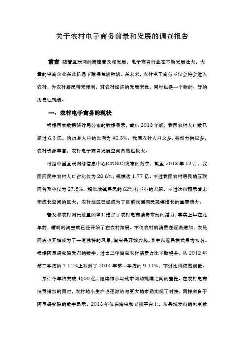 有关农村电子商务前景和发展的调查报告