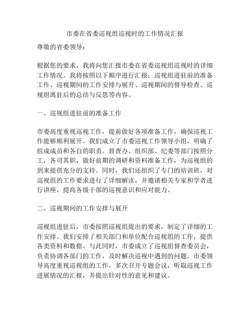 市委在省委巡视组巡视时的工作情况汇报