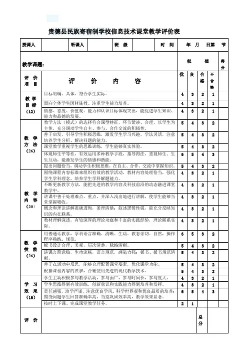 计算机课堂教学评价表