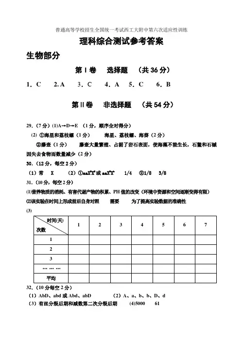普通高等学校招生全国统一考试西工大附中第六次适应性训练