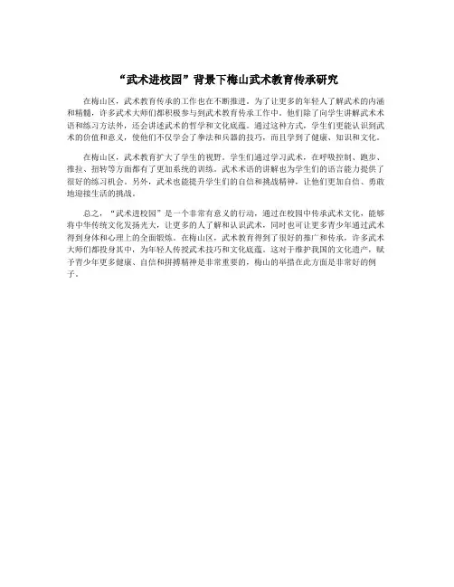 “武术进校园”背景下梅山武术教育传承研究
