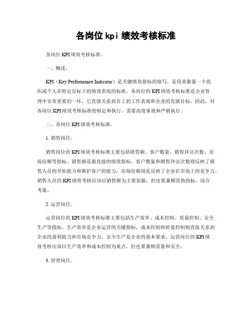 各岗位kpi绩效考核标准