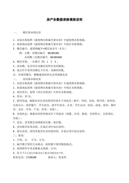 房产各数据表格填报说明.