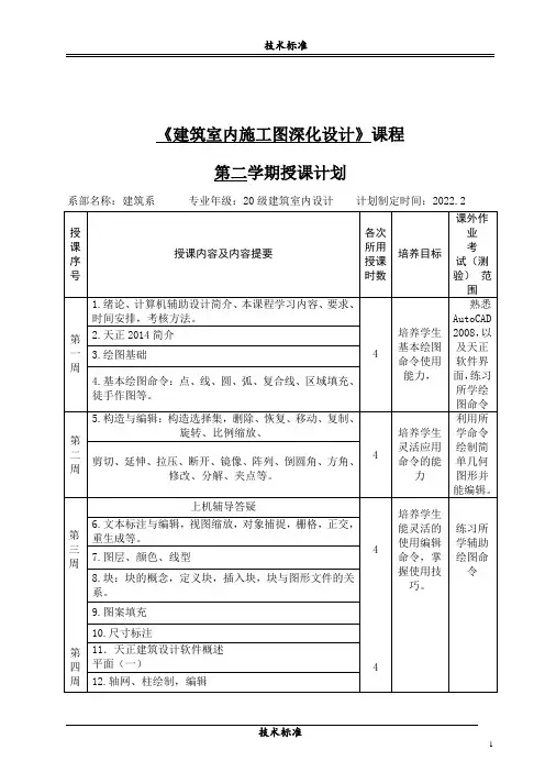 《建筑室内施工图深化设计》授课计划