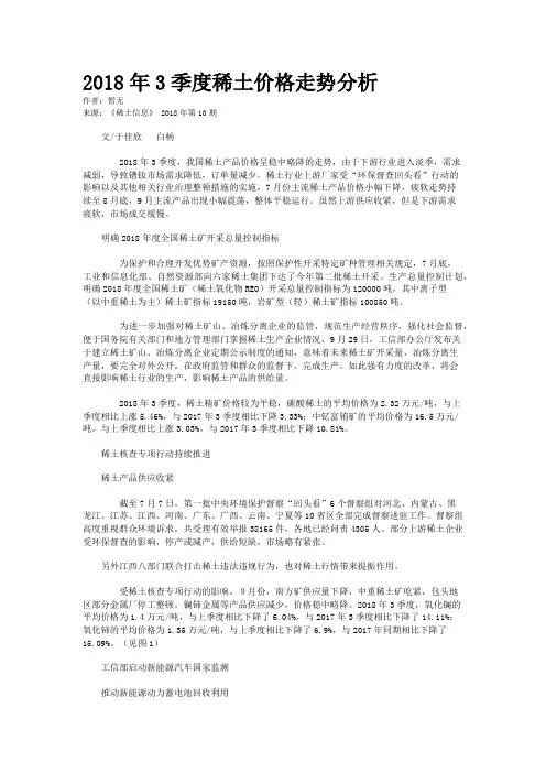 2018年3季度稀土价格走势分析