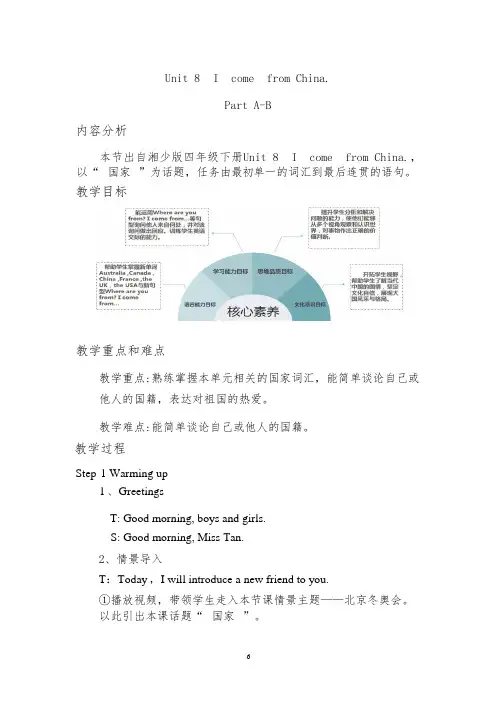 湘少版四年级下册Unit 8 I come from China.教学设计