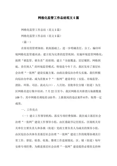 网格化监管工作总结范文5篇