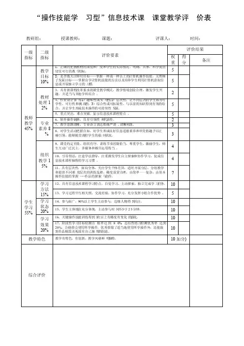 信息技术课课堂教学评价表
