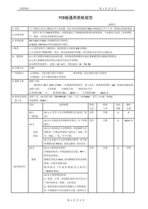 PCB板质检通用规范