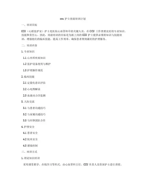 ccu护士岗前培训计划
