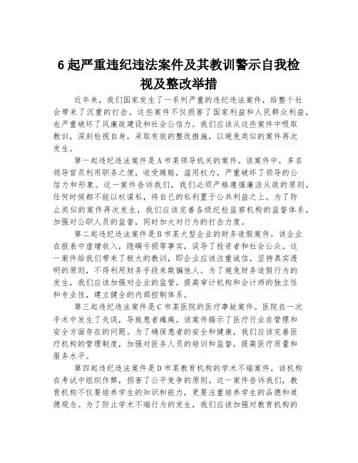6起严重违纪违法案件及其教训警示自我检视及整改举措