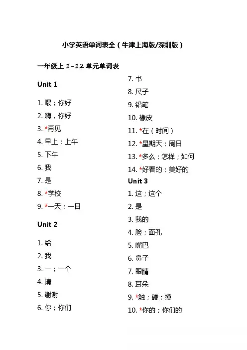 小学英语单词表全(牛津版)-中文译英文必备