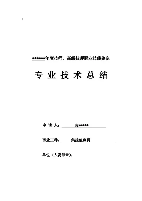 集控运行技师技术总结模板