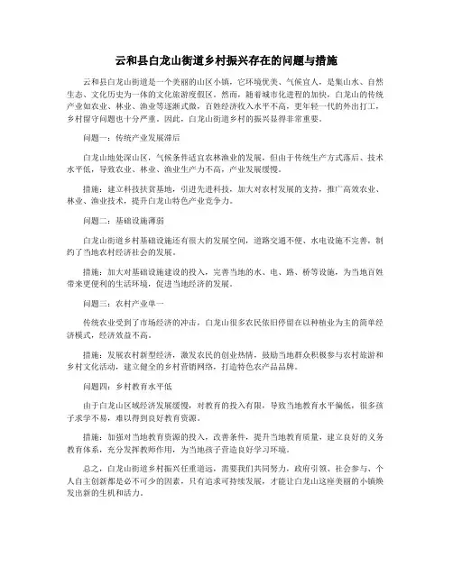 云和县白龙山街道乡村振兴存在的问题与措施