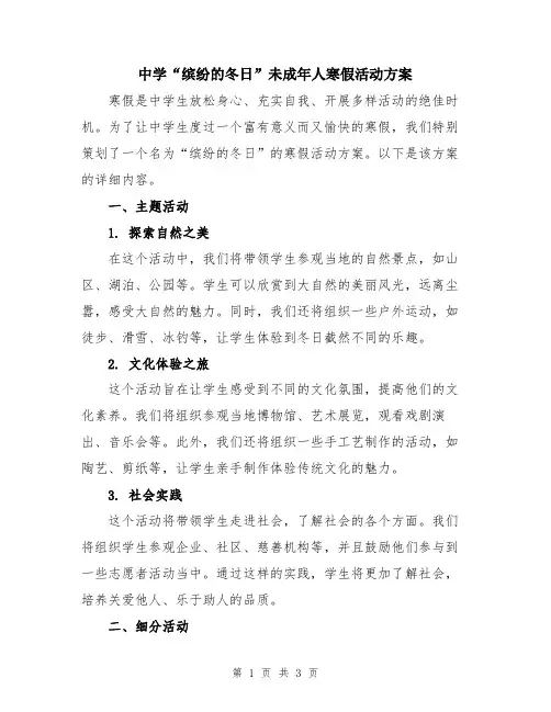 中学“缤纷的冬日”未成年人寒假活动方案