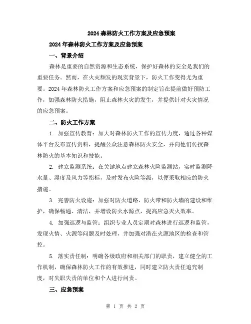 2024森林防火工作方案及应急预案