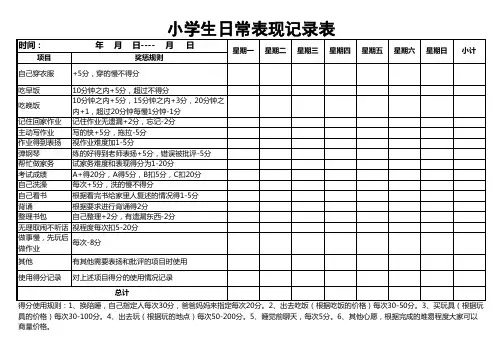 一年级小学生日常表现记录表
