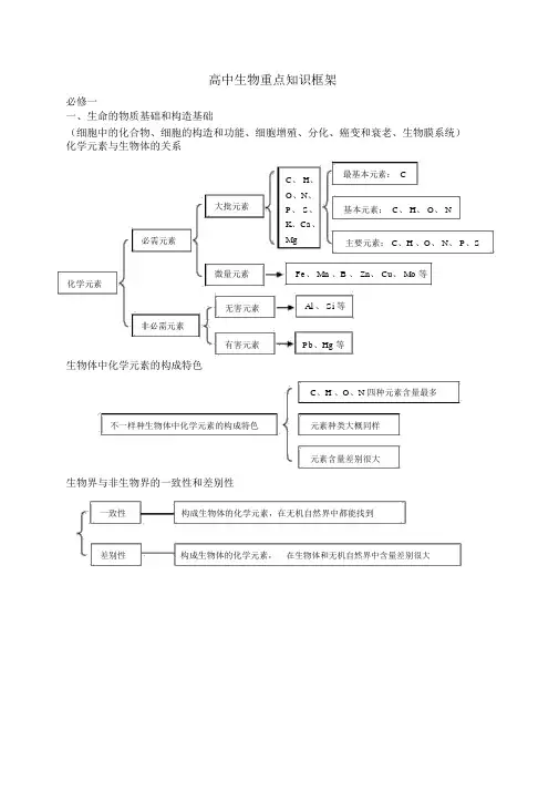 高中生物重点知识框架