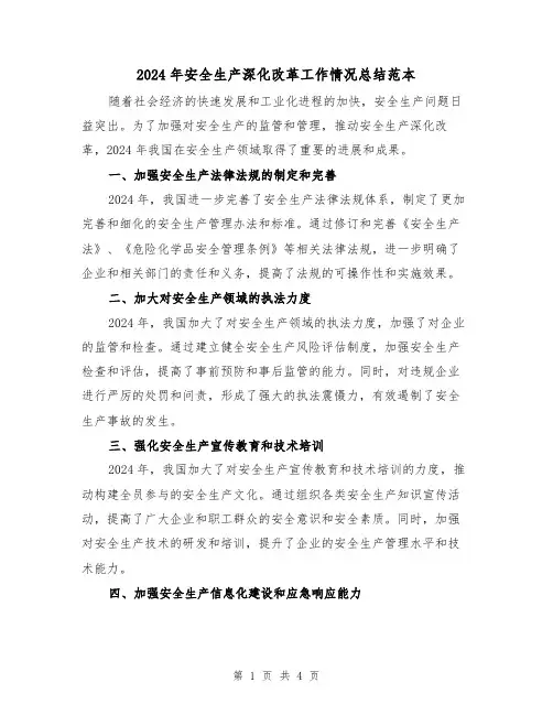 2024年安全生产深化改革工作情况总结范本（2篇）