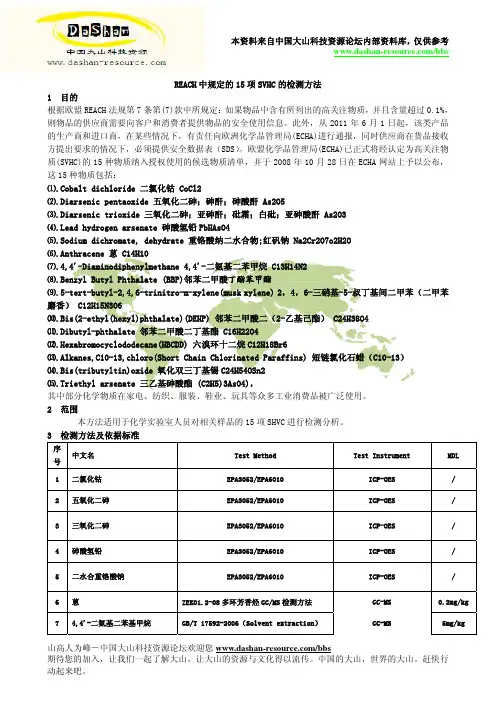 REACH法规中15项SVHC检测方法完整版