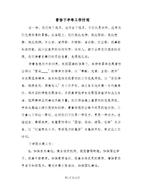 2024年青协下半年工作计划(6篇)