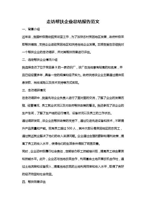 走访帮扶企业总结报告范文