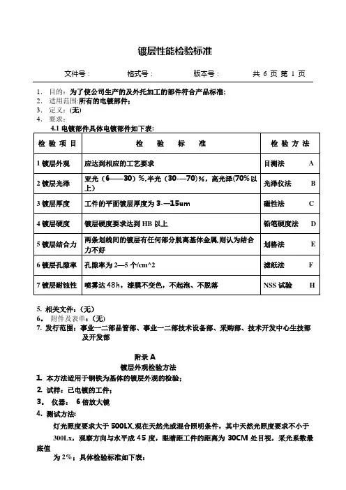 镀层性能检验标准