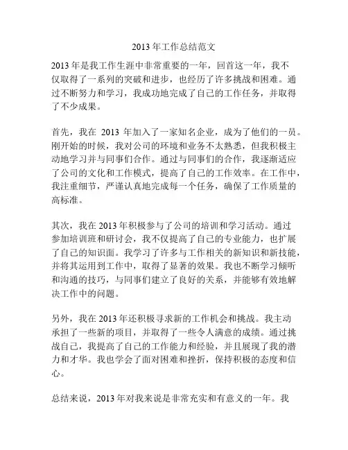 2013年工作总结范文