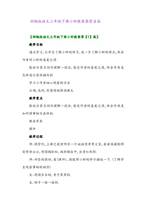 部编版语文三年级下册小虾教案推荐3篇