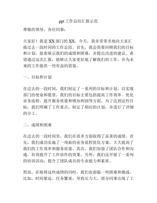 ppt工作总结汇报示范