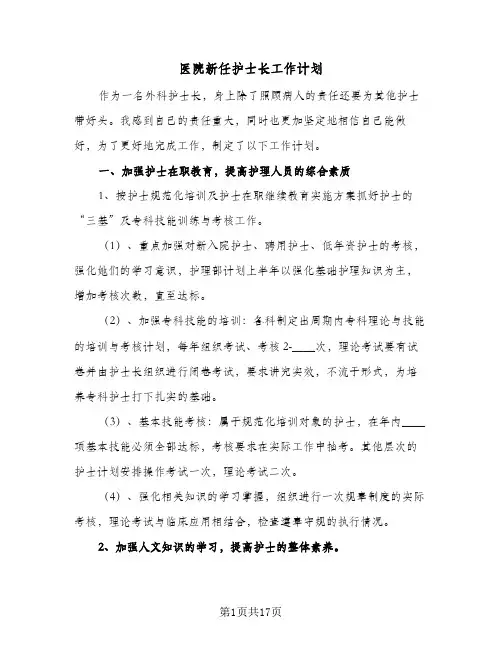 2024年医院新任护士长工作计划（7篇）