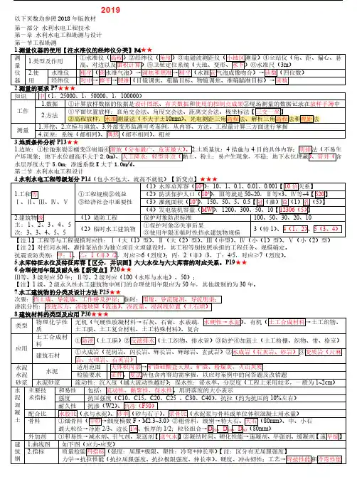 备考2019年一级建造师《水利水电工程》重要知识点汇总 (推荐)