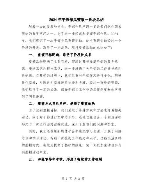 2024年干部作风整顿一阶段总结