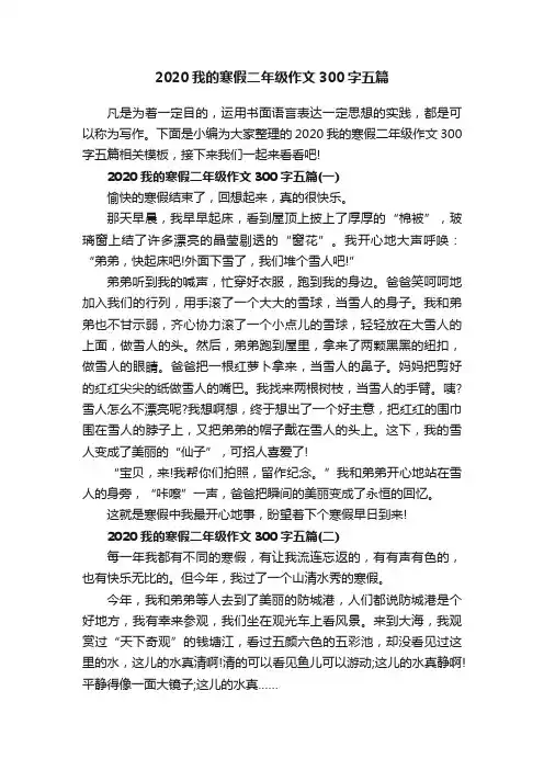 2020我的寒假二年级作文300字五篇