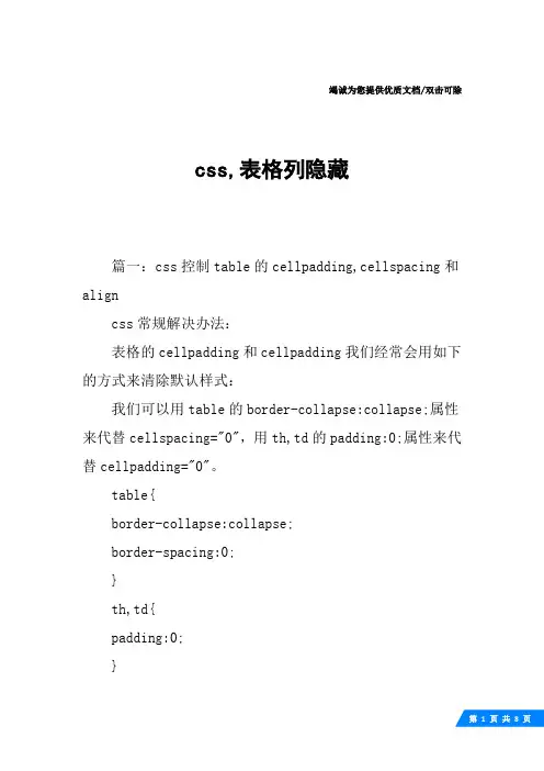 css,表格列隐藏