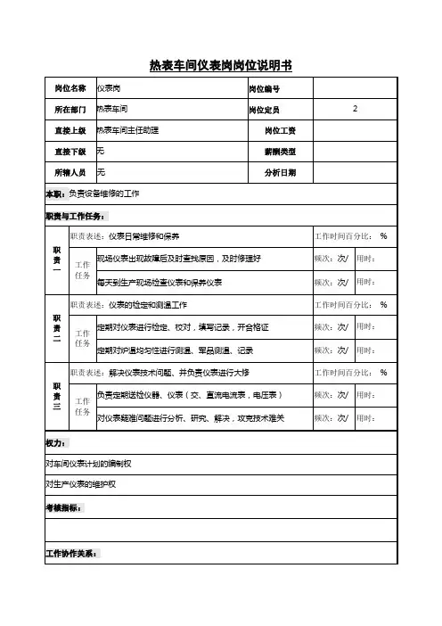 热表车间仪表岗岗位说明书