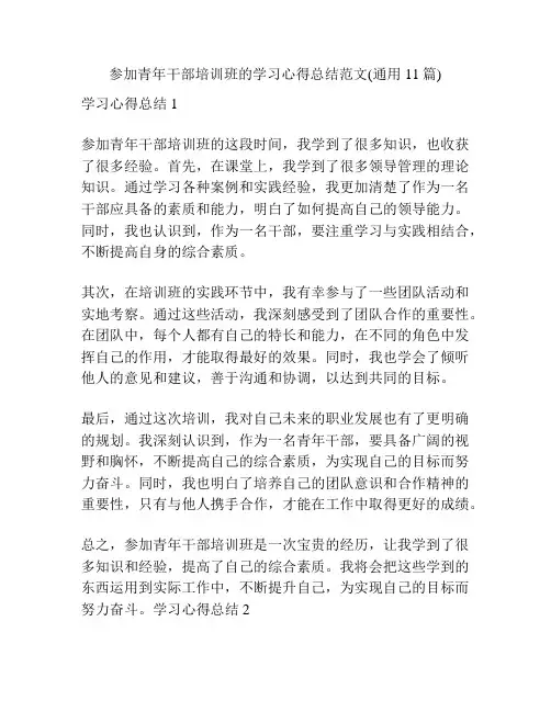参加青年干部培训班的学习心得总结范文(通用11篇)