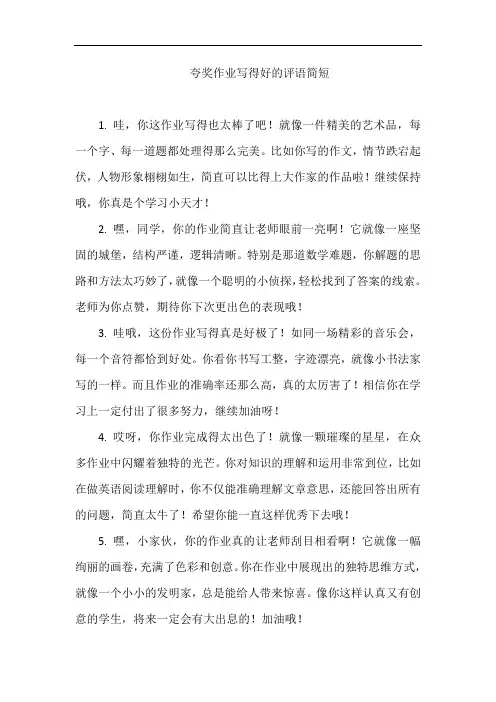 夸奖作业写得好的评语简短